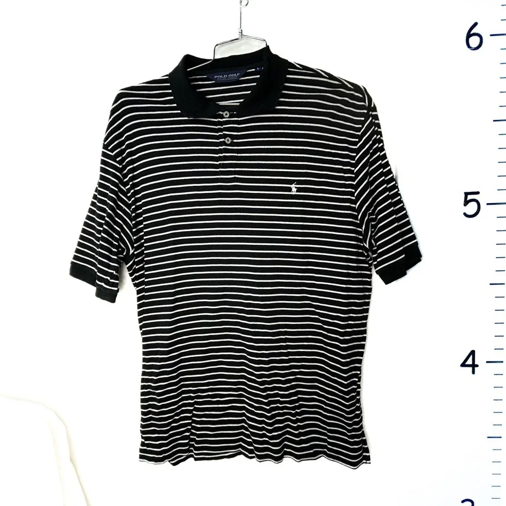 Ralph Lauren Polo Golf‎ Black White Stripes Polo Shirt Men's Large